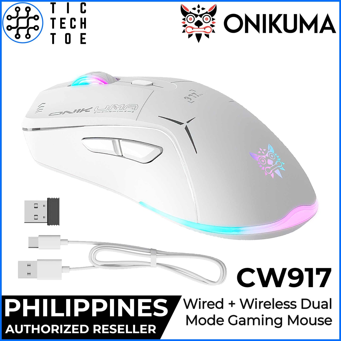 Onikuma CW917 Wired/Wireless USB 2.4GHz RGB Light PC Laptop Gaming Ergonomic DPI Mouse Rechargeable