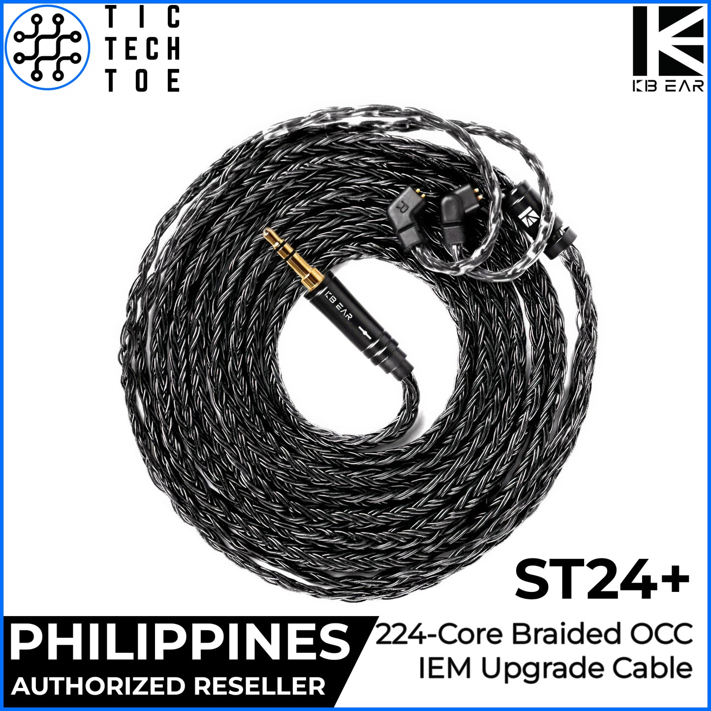 KBEAR ST24 Plus / Juntian IEM Long Upgrade Cable (2m) 2-Pin/QDC 3.5mm Replacement Black Braided Wire