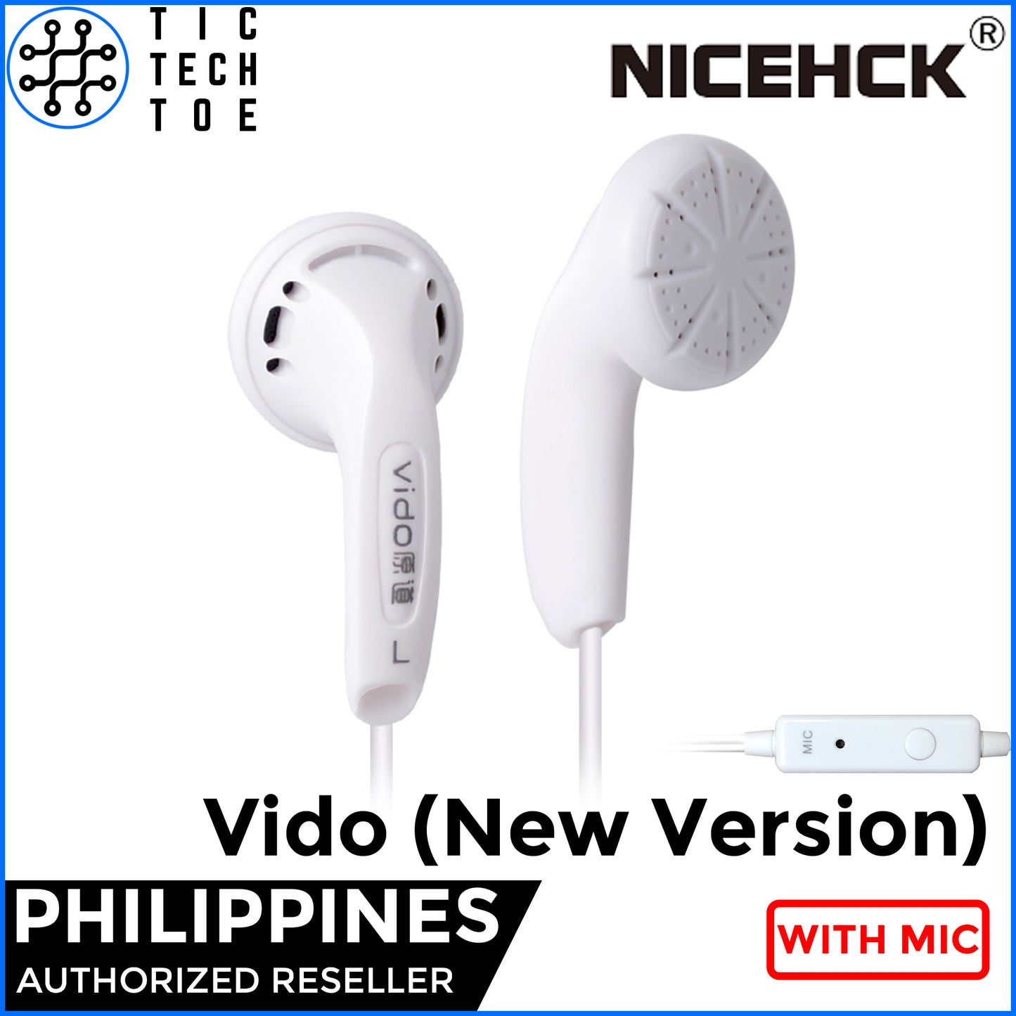 NiceHCK Vido Flat Head Dynamic Earbuds with Mic