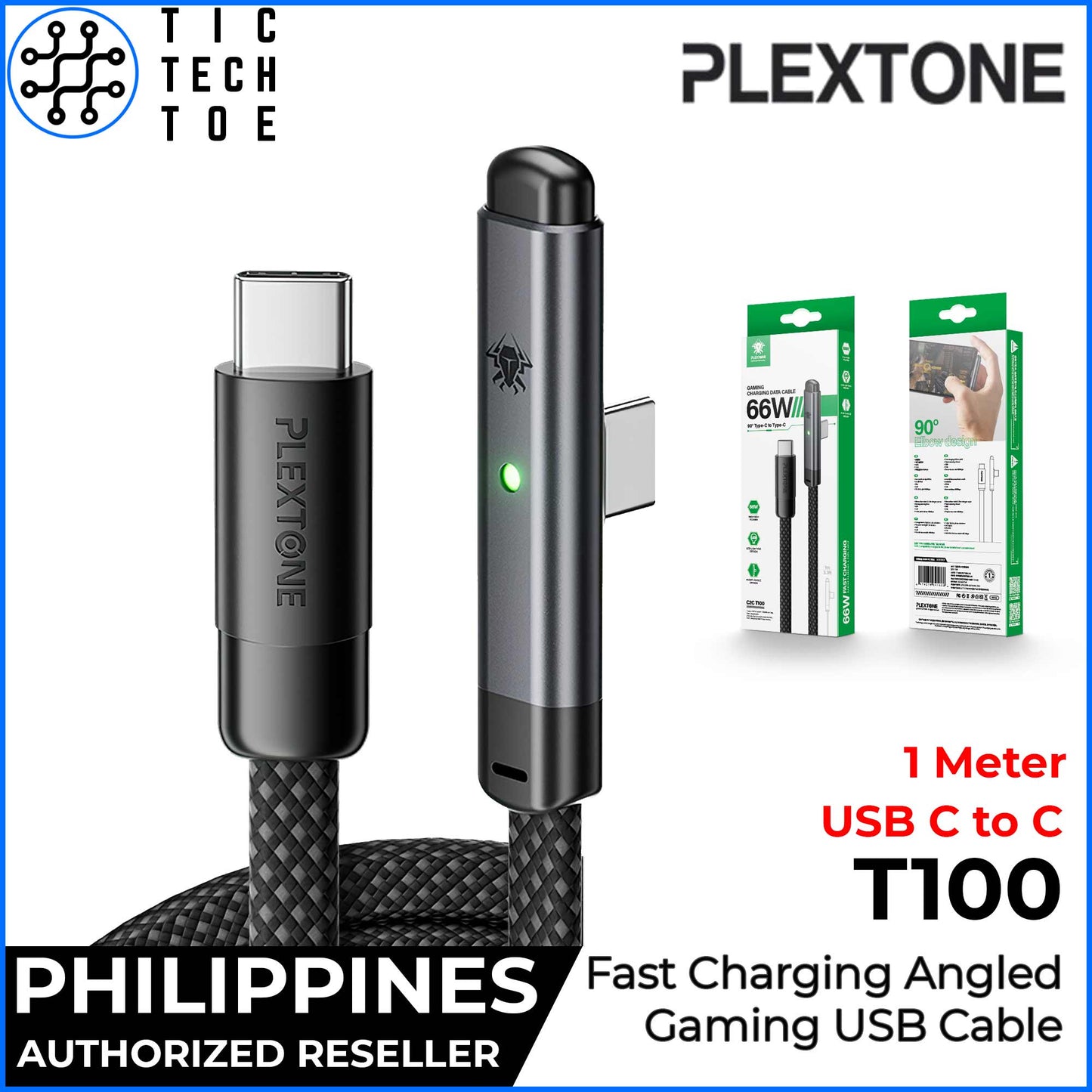 Plextone T100 66W Angled Type C/A Fast Charging PD FCP Quick Charge 3.0 480Mbps Data Gaming Cable