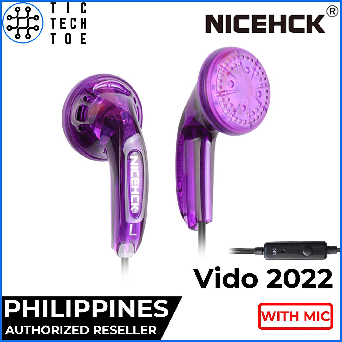 NiceHCK Vido Flat Head Dynamic Earbuds with Mic