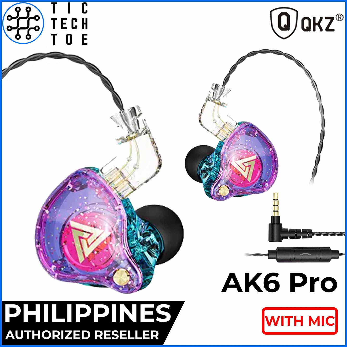 QKZ AK6 Pro HiFi Detachable Cable Dynamic Driver IEM Earphones with Mic