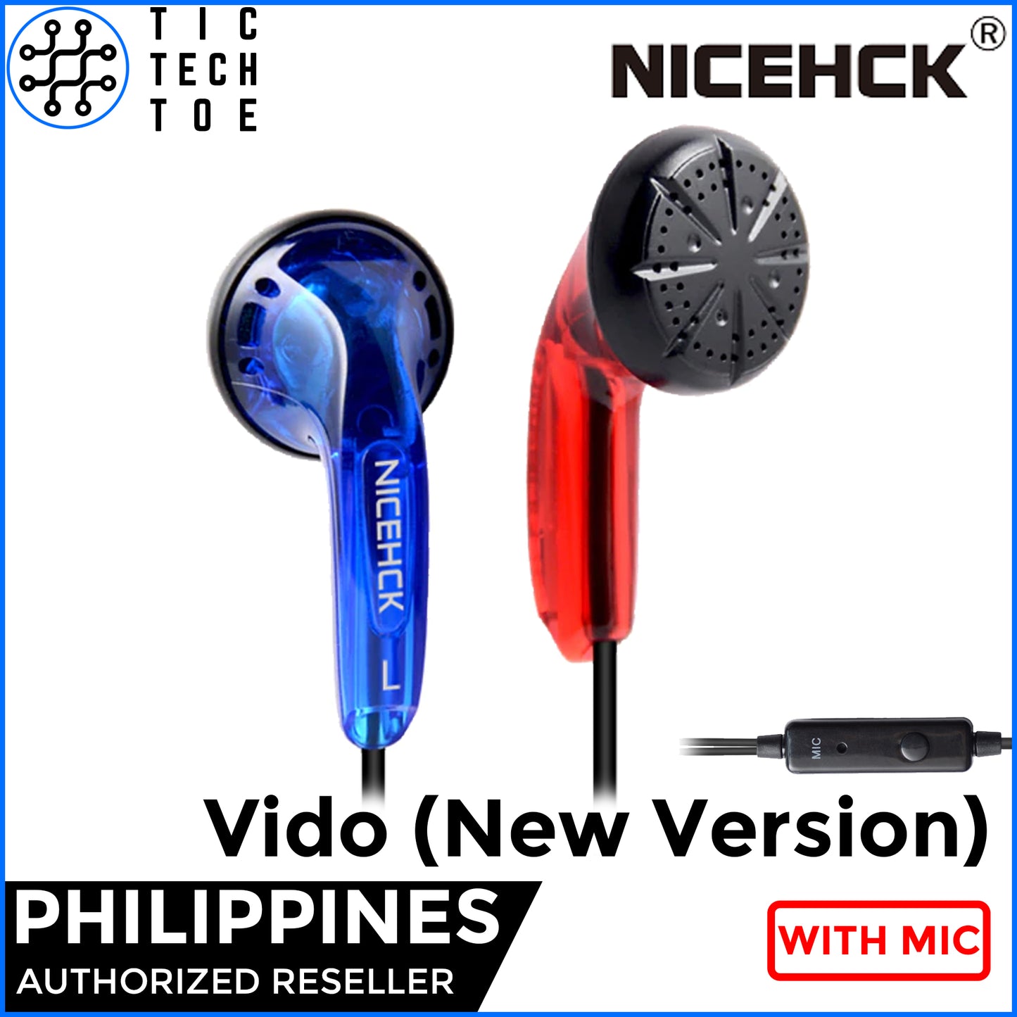 NiceHCK Vido Flat Head Dynamic Earbuds with Mic