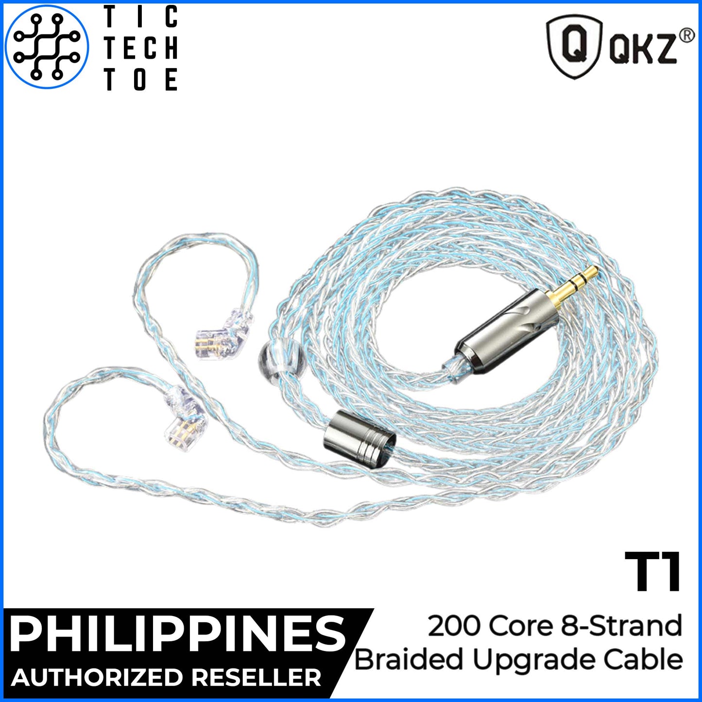 QKZ T1 200 Core 8 Strand Silver Plated Braided Earphone IEM Upgrade Replacement Cable