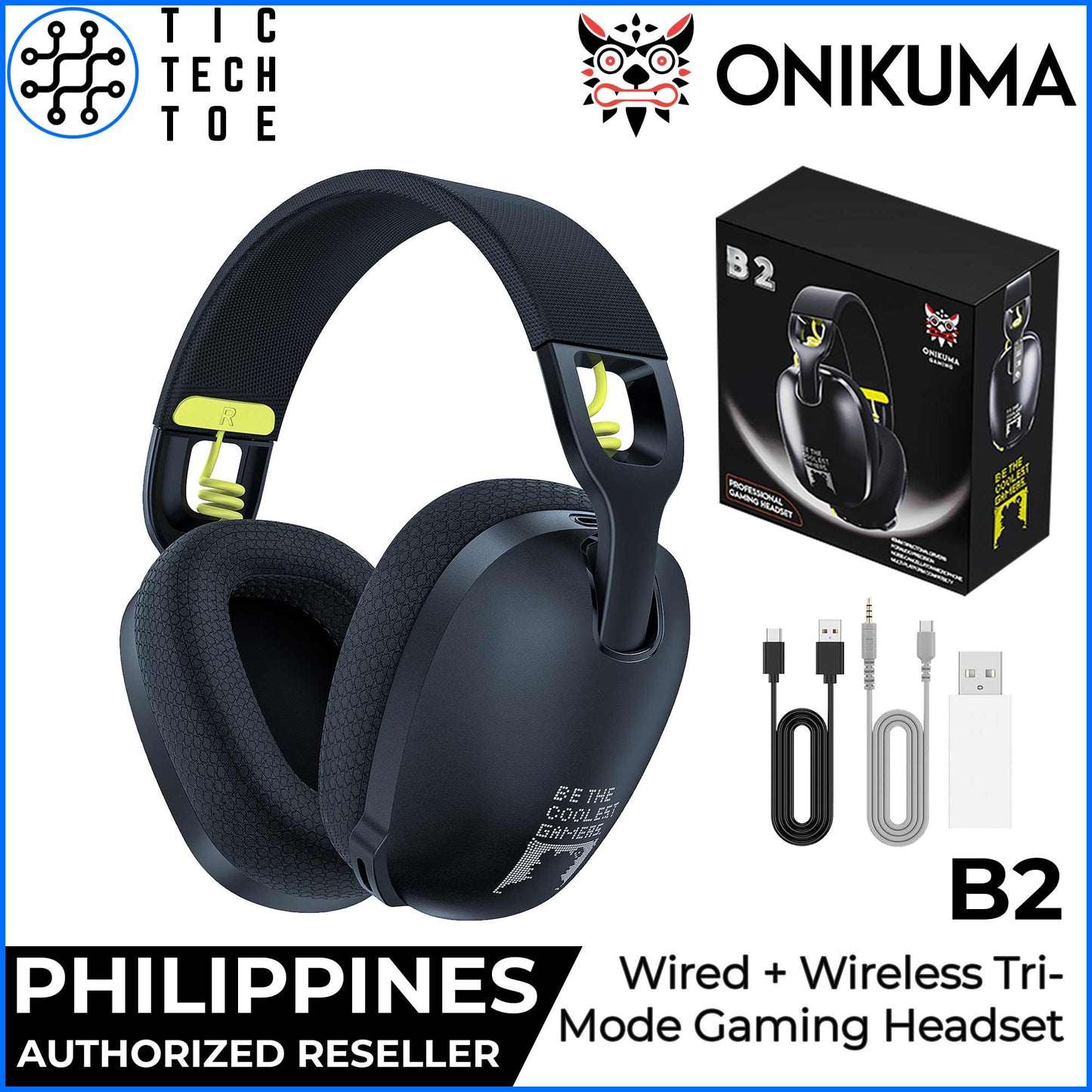 Onikuma B2 Tri-Mode Wired + Wireless Headset Bluetooth/2.4GHz USB Noise Cancelling Gaming Headphones
