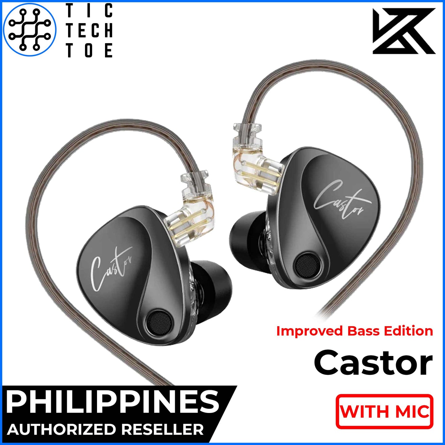KZ Castor Bass Edition Dual Dynamic Driver Adjustable Tuning Metal In-Ear Monitor Earphones with Mic