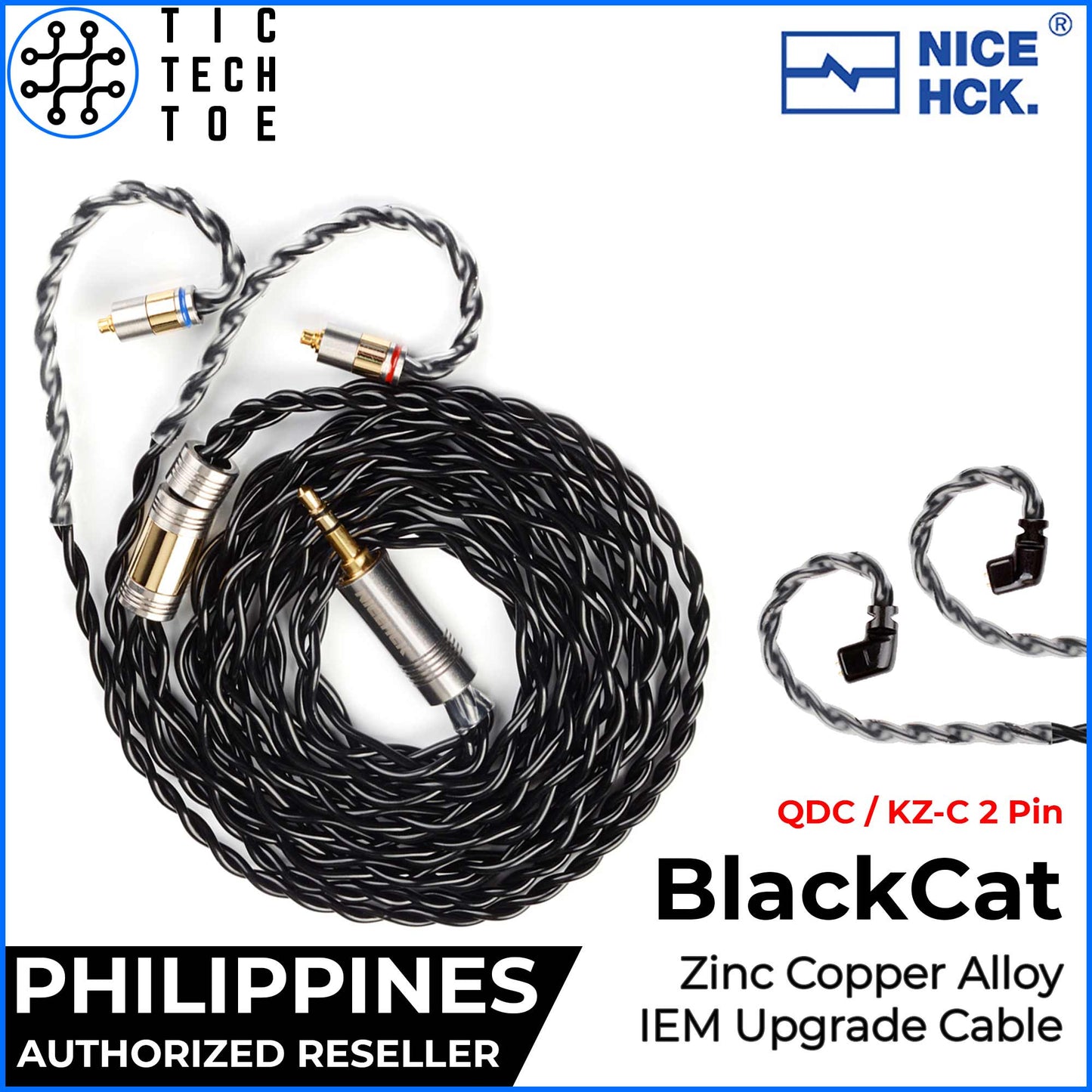 NICEHCK BlackCat Zinc Copper Alloy Oil Soaked Braided Earphone IEM Upgrade Replacement Cable