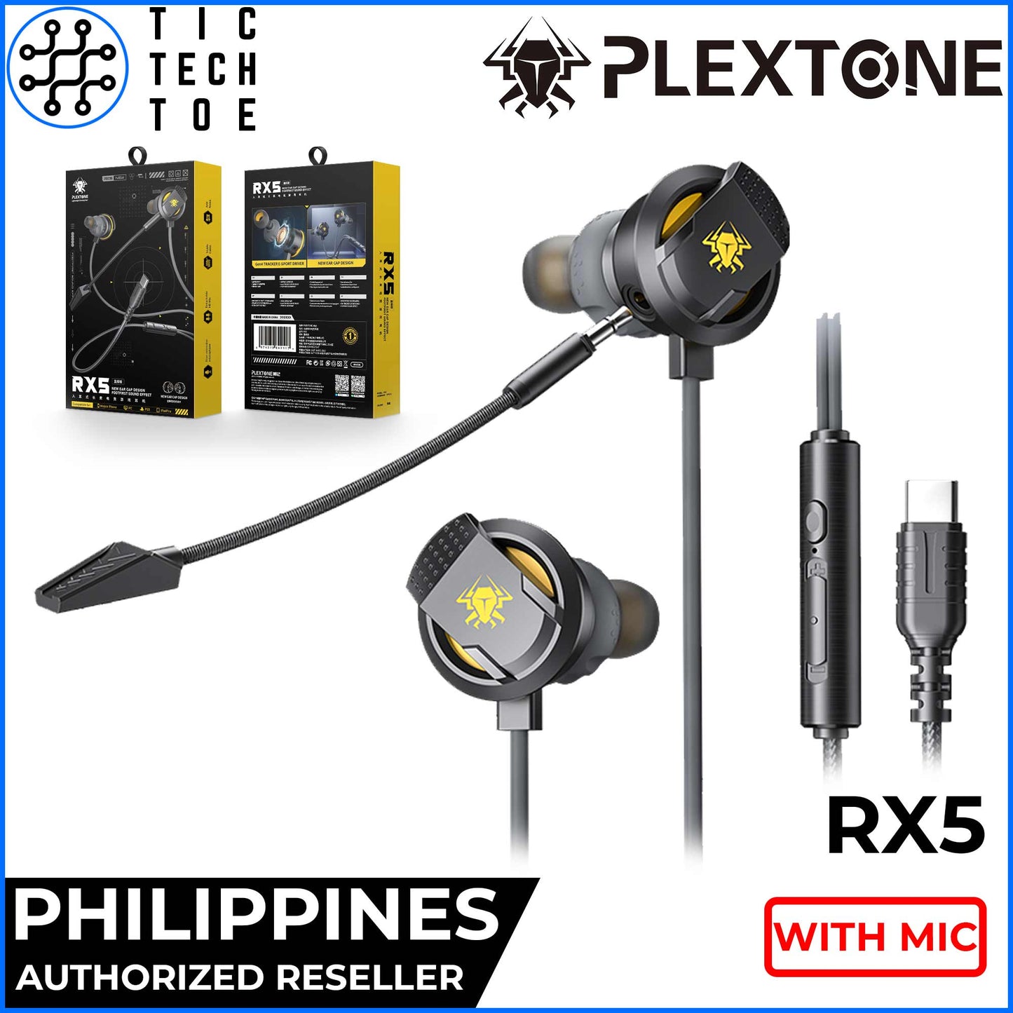 Plextone RX5 USB Type C Pro Gaming Earphones Surround Sound Bass Wired In-Ear Headset with Dual Mic