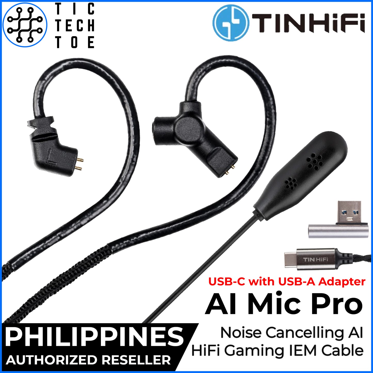 TINHIFI AI Mic Pro Detachable Mic Noise Reduction Gaming USB-C Cable IEM Earphone Wire Replacement
