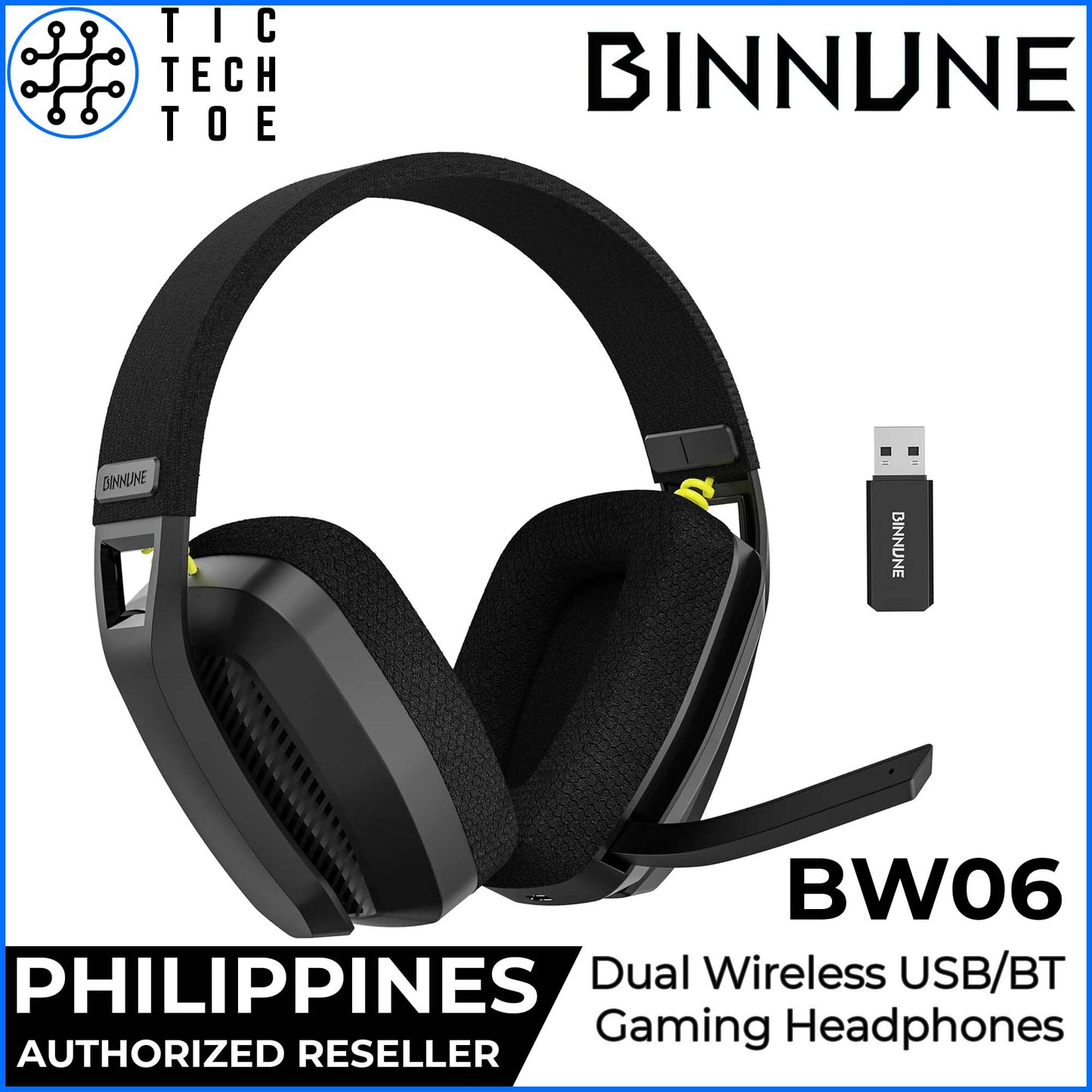 BINNUNE BW06 Dual Wireless USB 2.4Ghz + Bluetooth 5.3 Gaming Headset PS5 PC Mobile Switch Headphones