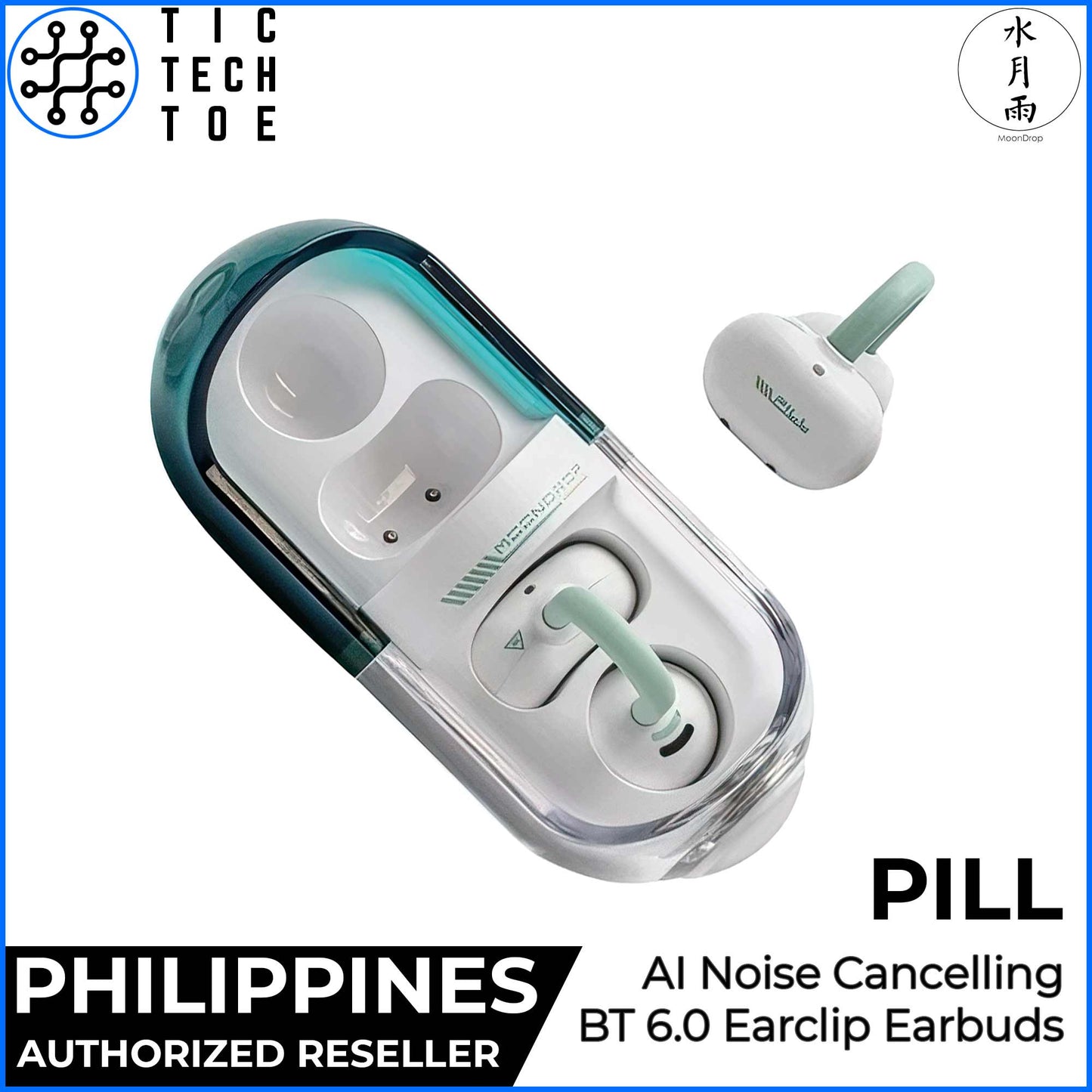Moondrop Pill Ear Clip HiFi True Wireless AI ENC Bluetooth 6.0 Noise Reduction IPX4 Sports Earphones