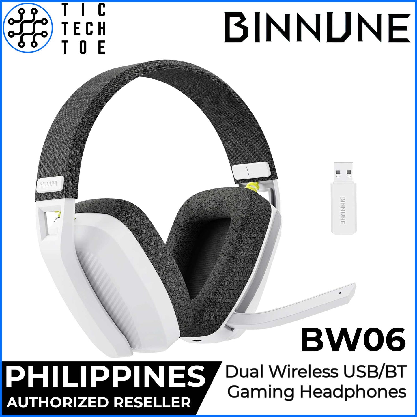 BINNUNE BW06 Dual Wireless USB 2.4Ghz + Bluetooth 5.3 Gaming Headset PS5 PC Mobile Switch Headphones