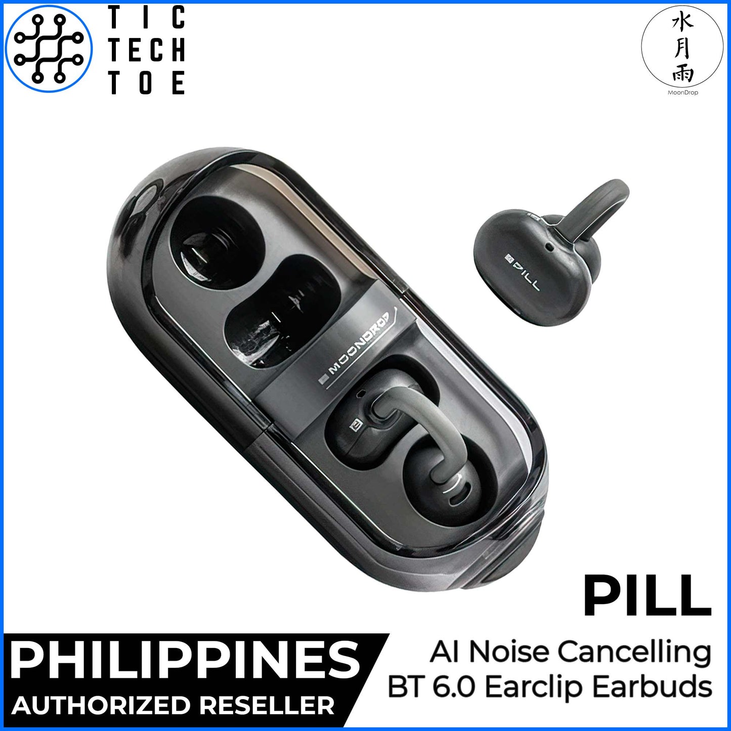 Moondrop Pill Ear Clip HiFi True Wireless AI ENC Bluetooth 6.0 Noise Reduction IPX4 Sports Earphones