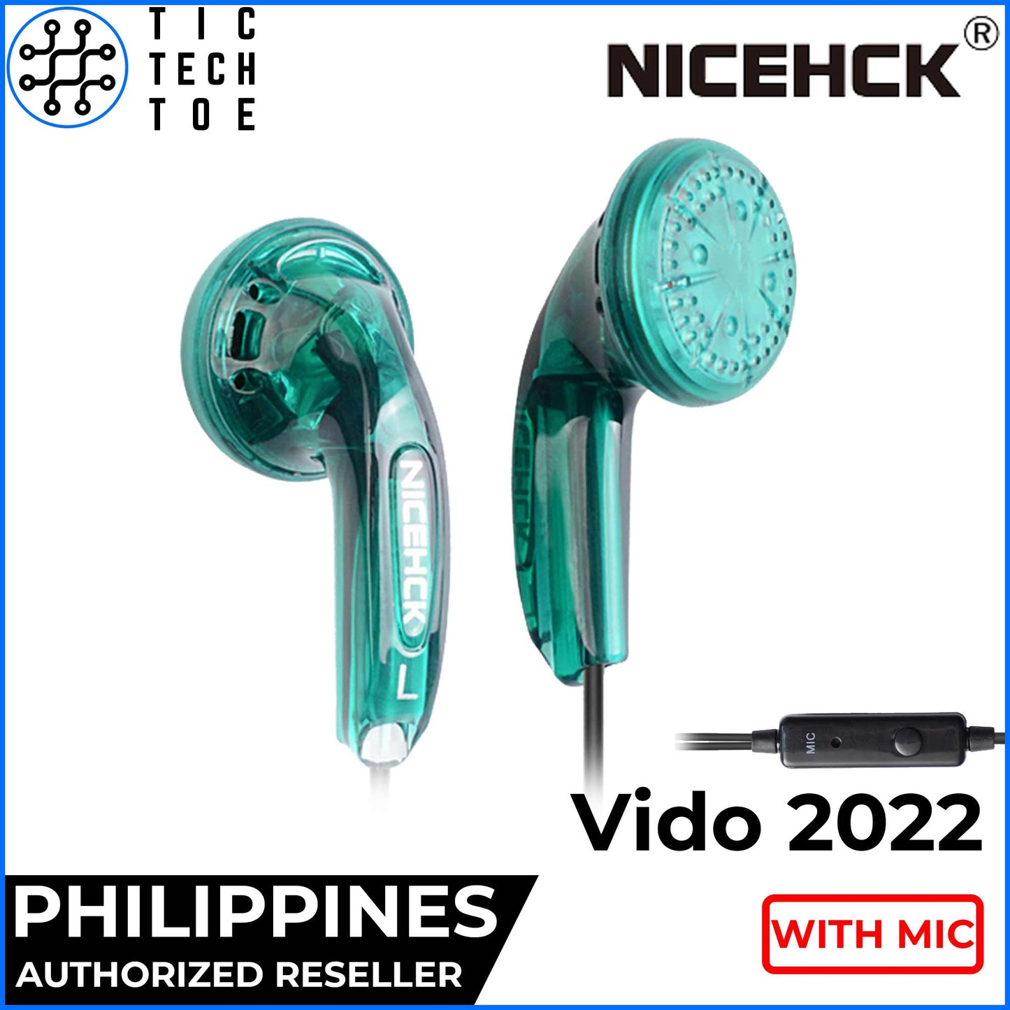 NiceHCK Vido Flat Head Dynamic Earbuds with Mic