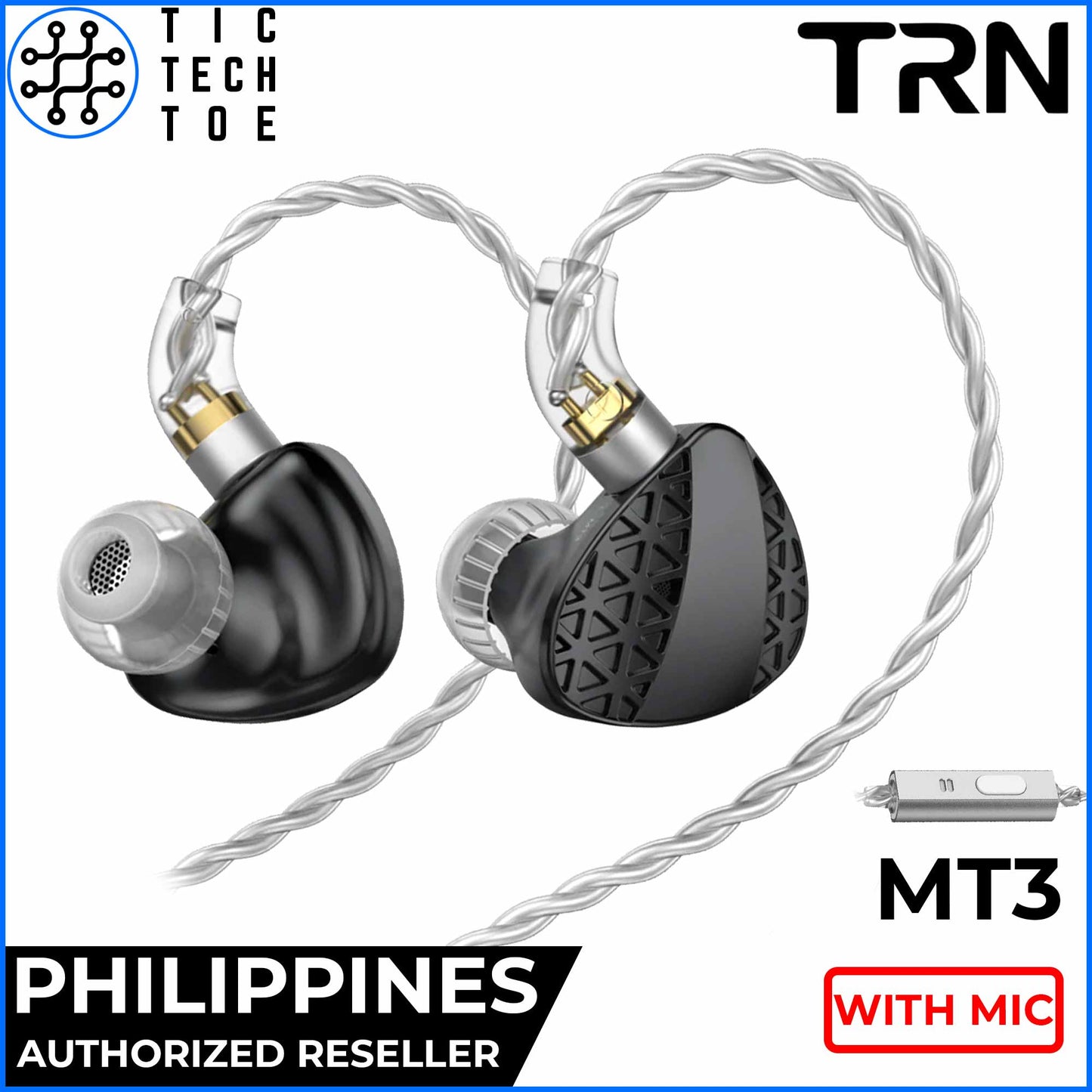 TRN MT3 Titanium Plated Dynamic Driver Zinc Alloy Shell Detachable Cable Earbuds with Mic