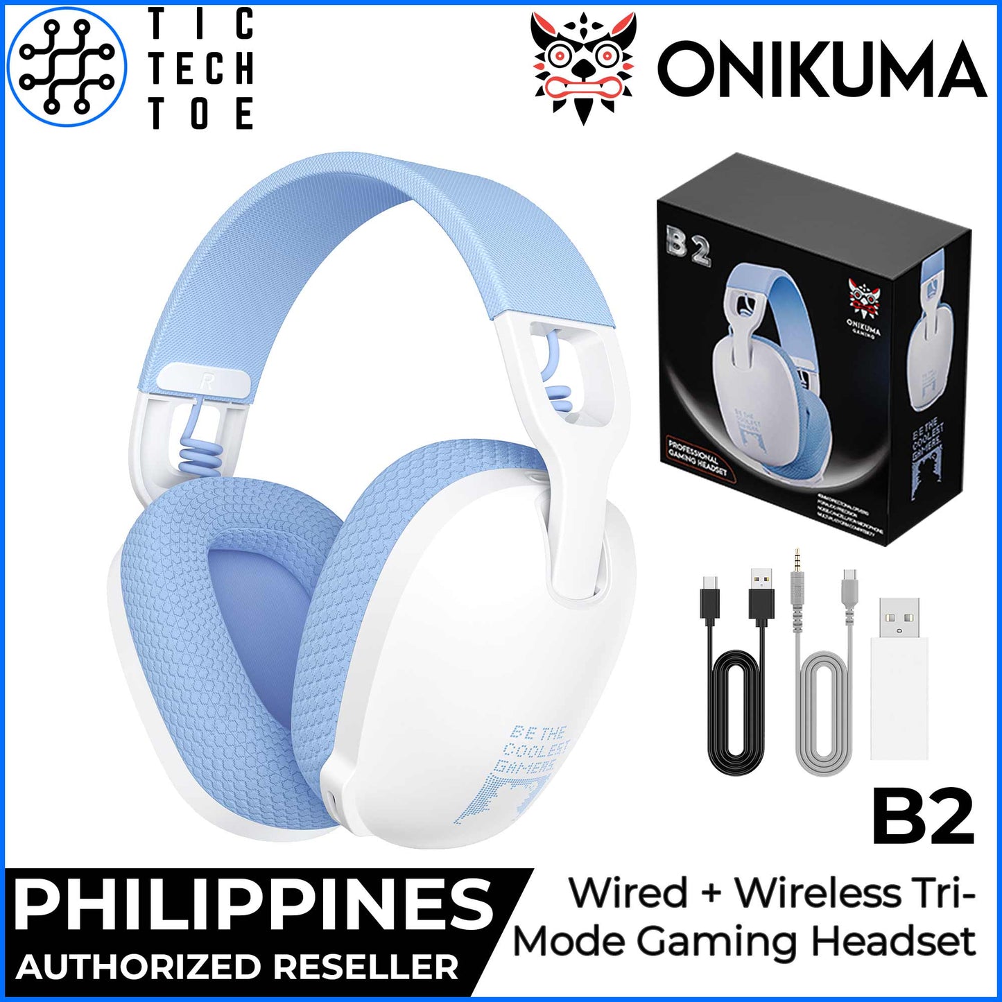Onikuma B2 Tri-Mode Wired + Wireless Headset Bluetooth/2.4GHz USB Noise Cancelling Gaming Headphones