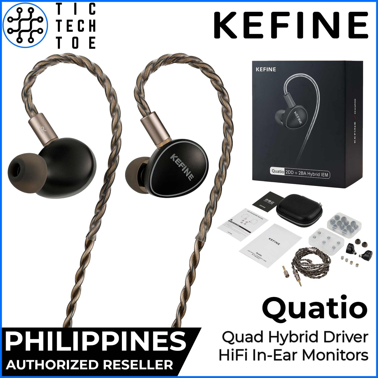 Kefine Quatio Hybrid Driver IEM 2DD + 2BA Tuning Nozzle Aluminum Wired In-Ear Monitor Earphones