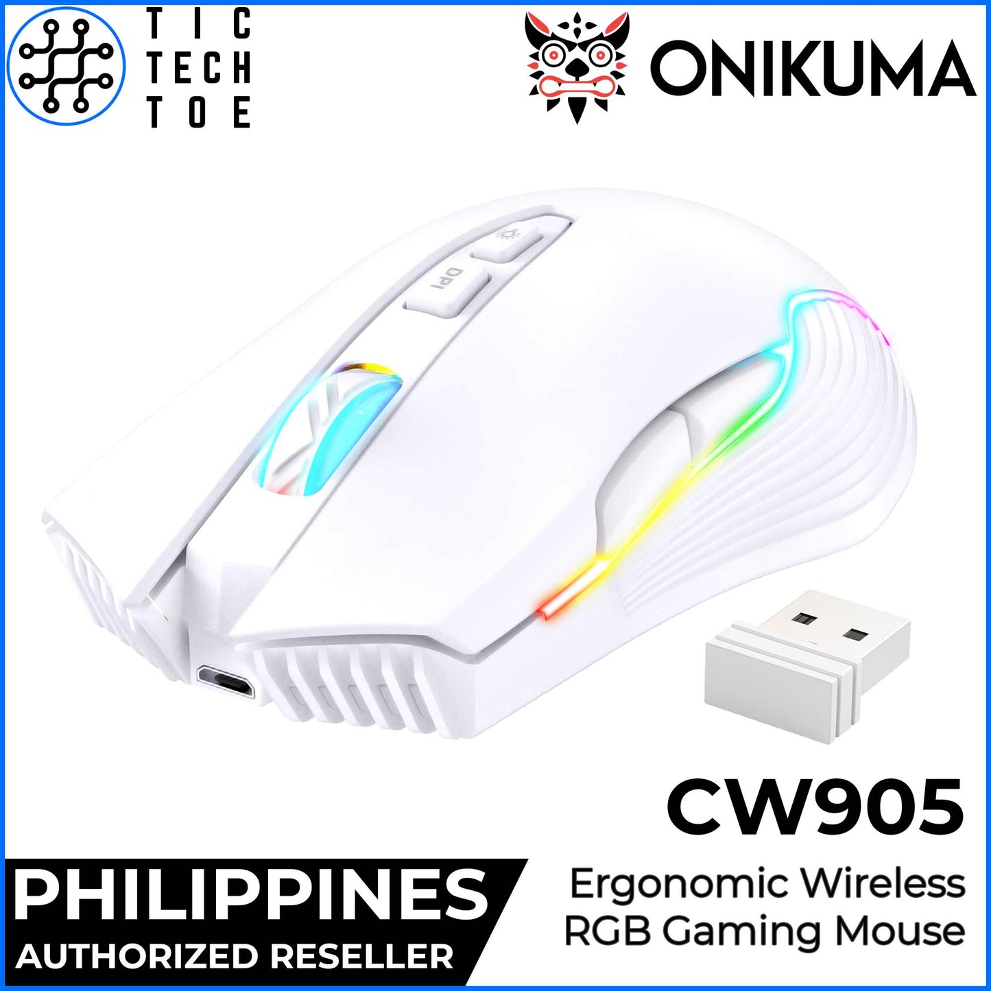 Onikuma CW905 Wireless USB 2.4GHz RGB Lightweight PC Laptop Gaming Ergonomic DPI Mouse Rechargeable