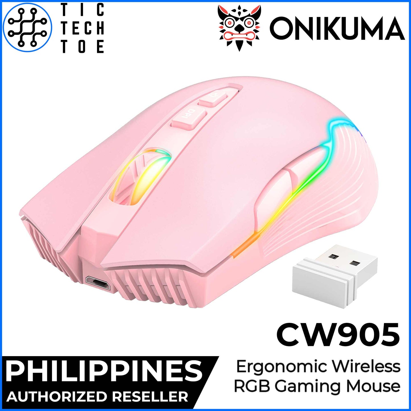 Onikuma CW905 Wireless USB 2.4GHz RGB Lightweight PC Laptop Gaming Ergonomic DPI Mouse Rechargeable
