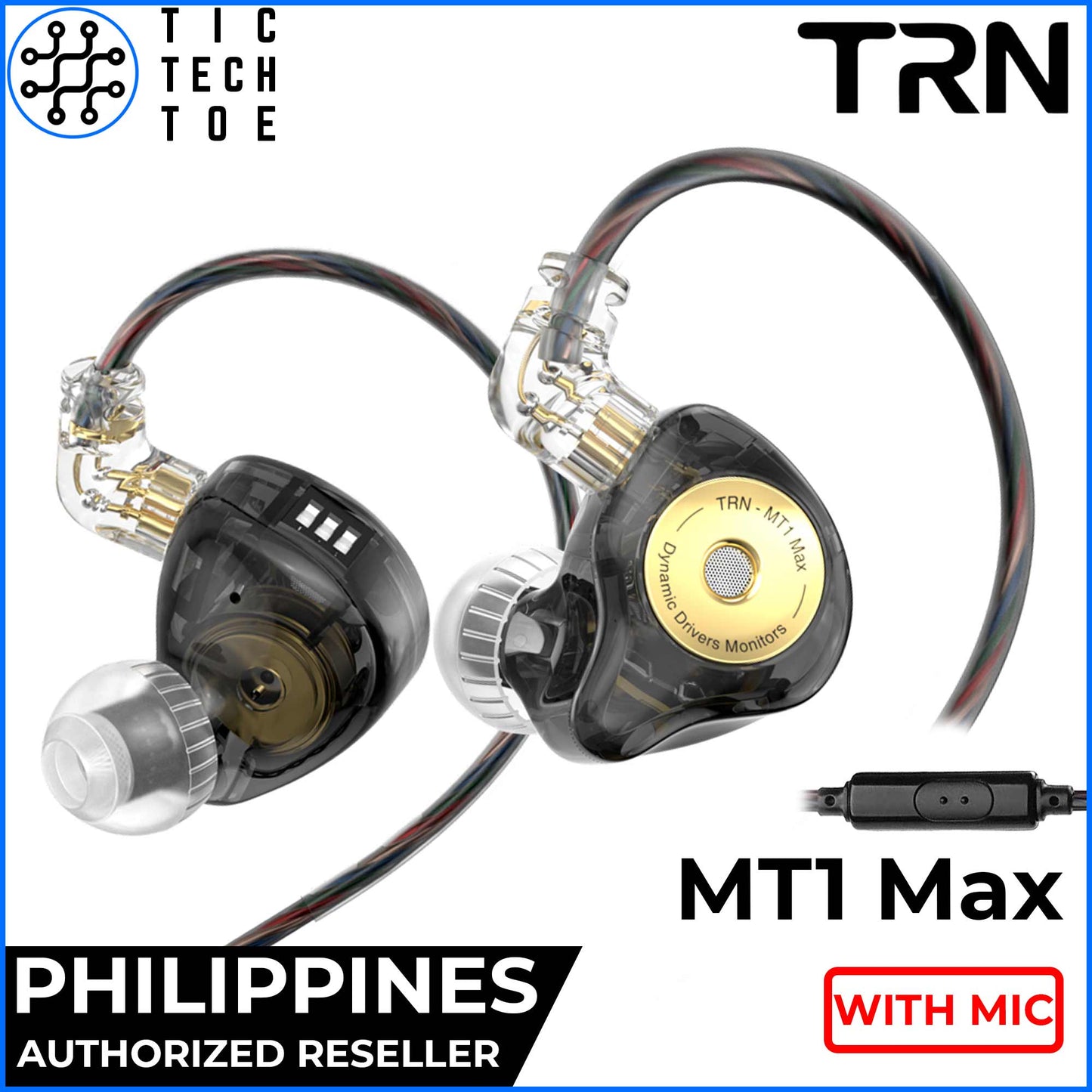 TRN MT1 Max Tuning Switch Adjustable Sound Dynamic Driver Detachable Cable IEM Earphones with Mic