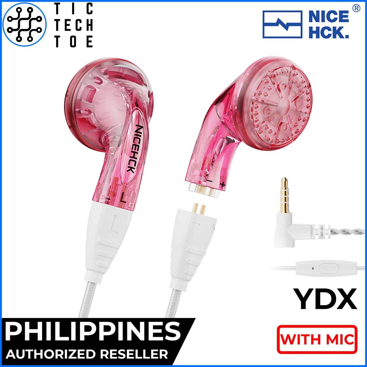 NiceHCK YDX Flat Head HiFi Dynamic Driver Earbuds Detachable Silver Plated Cable with HD Mic