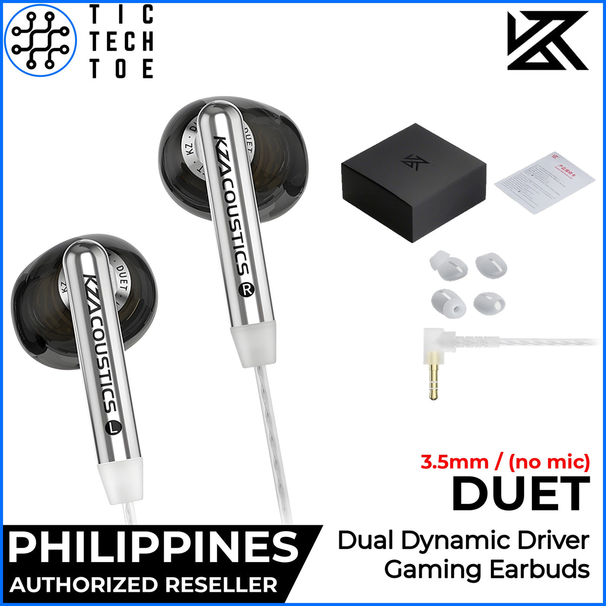 KZ Duet Semi In-Ear Gaming Earbuds Dual Dynamic Driver Earphones Wired Bass Boost 3.5mm/USB-C Mic