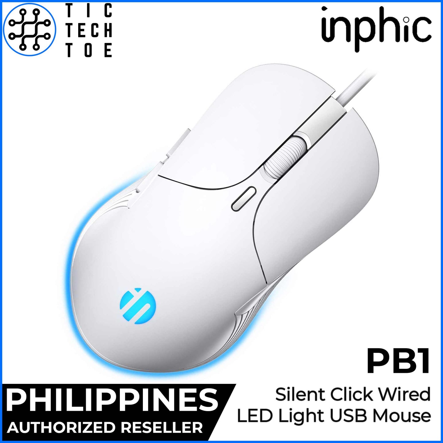 Inphic PB1 Wired USB LED Light Silent Click Ergonomic Gaming Office Computer Laptop Mouse