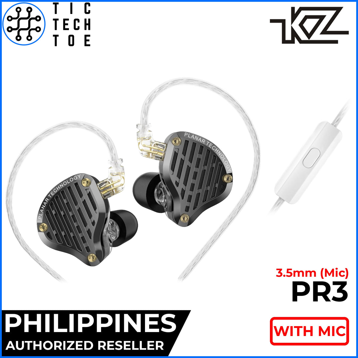KZ PR3 HiFi IEM Planar Magnetic Driver Earphones Wired Detachable Cable Noise Isolating With Mic