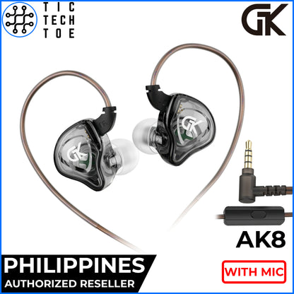 GK AK8 Liquid Crystal Polymer Dynamic Driver Bass Wired Cable In-Ear Monitor Earphones with Mic