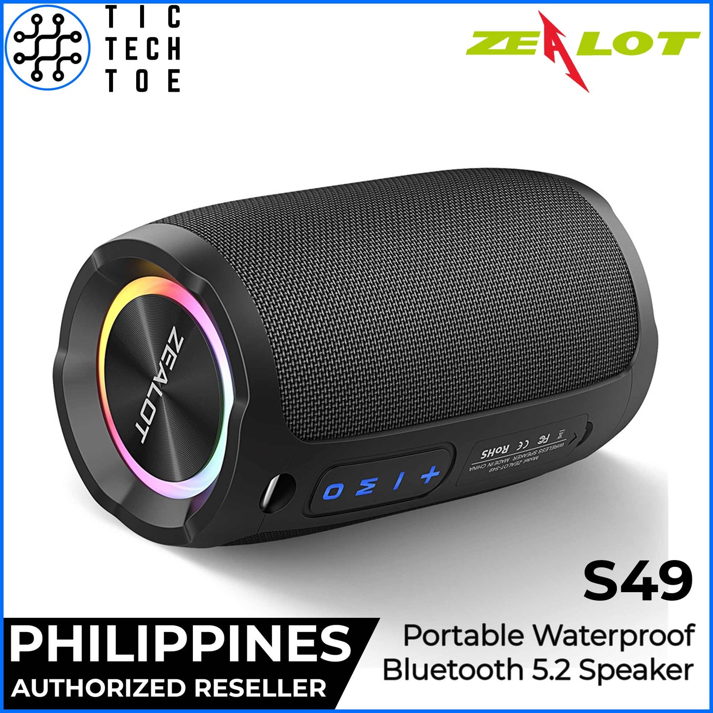 Zealot S49 IP67 Waterproof 360 Surround Sound RGB Light Portable Outdoor Bluetooth 5.2 Speaker