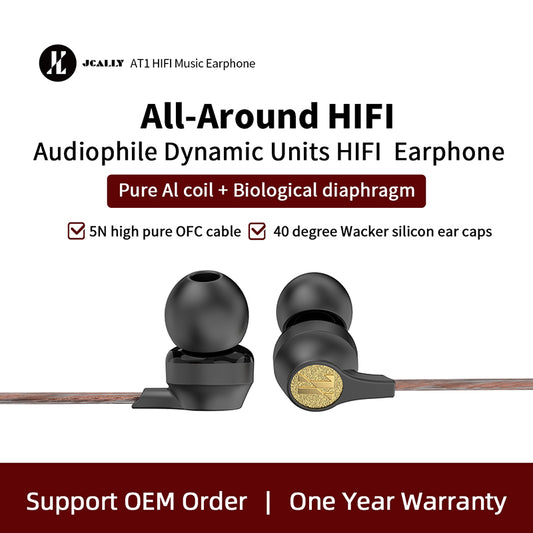 JCALLY AT1 Ergonomic Lightweight IEM Tough Cable Dynamic Driver HiFi Audio In-Ear Monitor Earphones