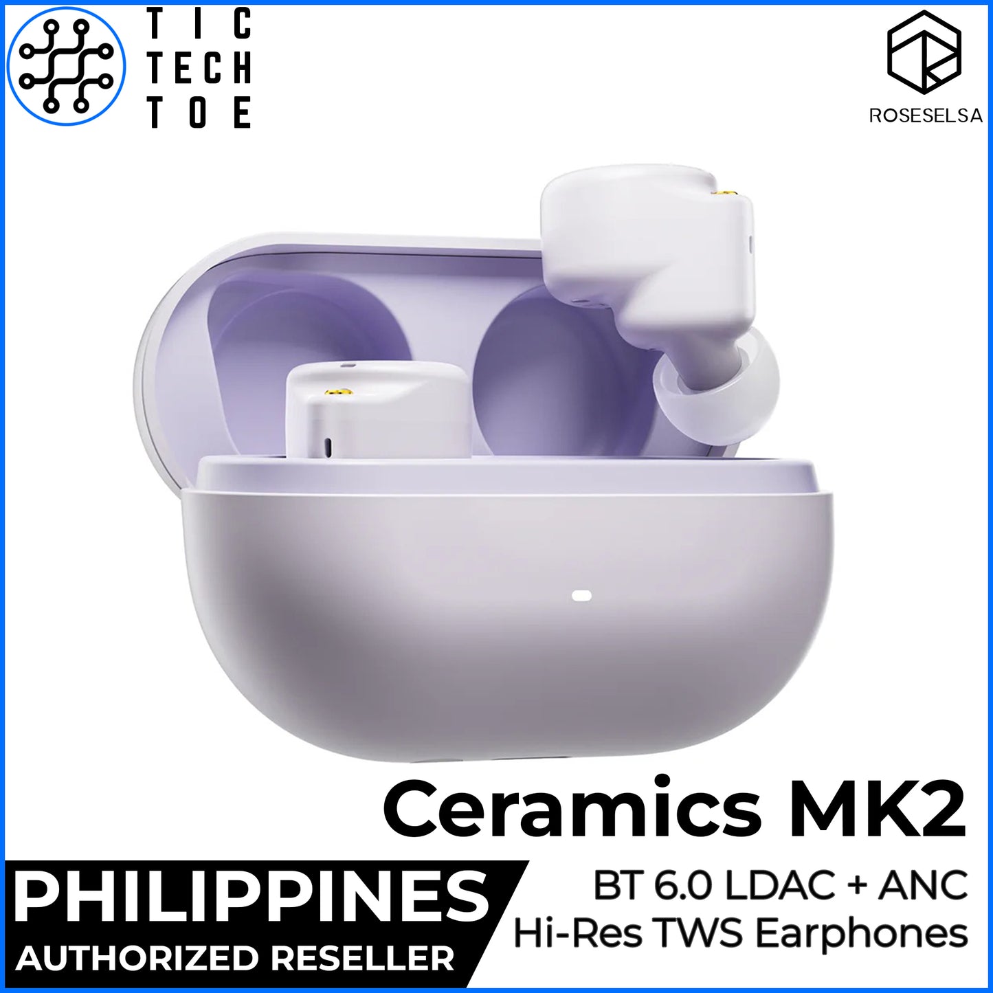Roseselsa Ceramics MK2 Hi-Res TWS Earbuds Bluetooth 6.0 LDAC ANC HiFi True Wireless Earphones