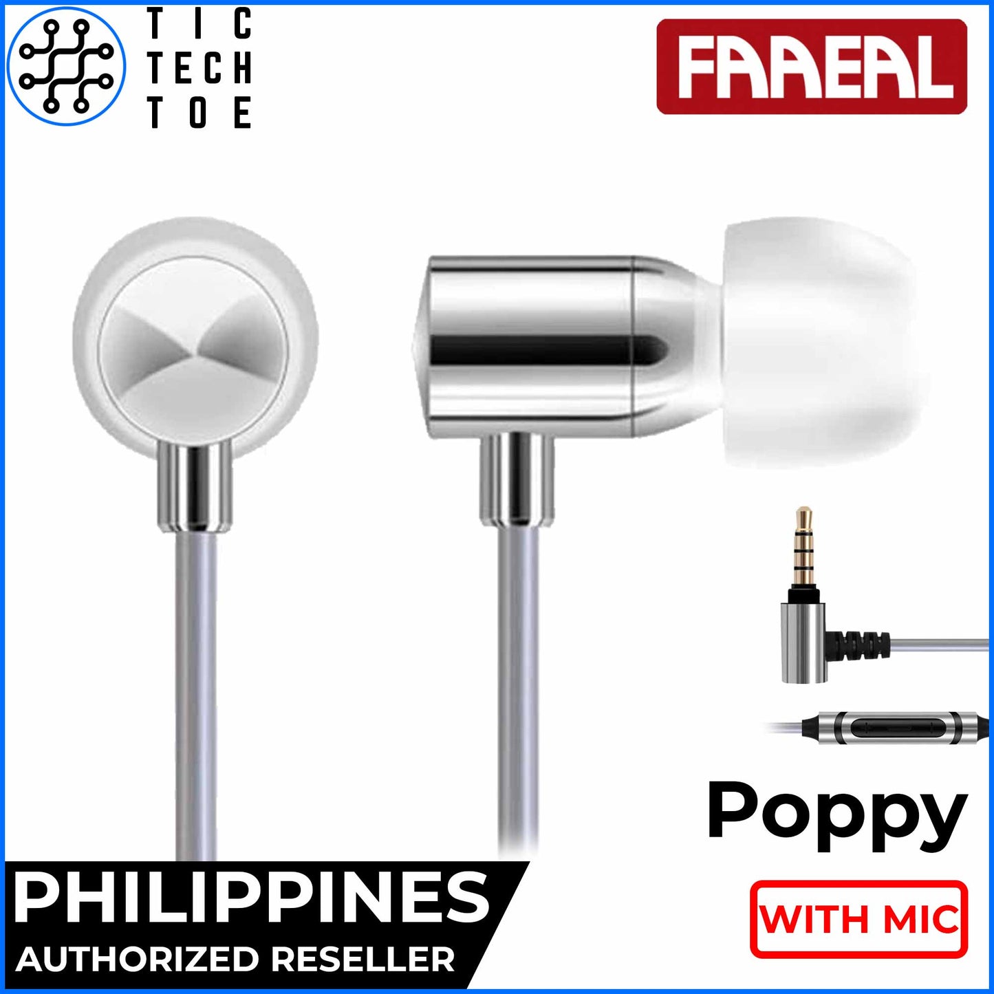 FAAEAL Poppy Metal Shell Lightweight Bullet-Style Dynamic Driver IEM Earphones with Mic