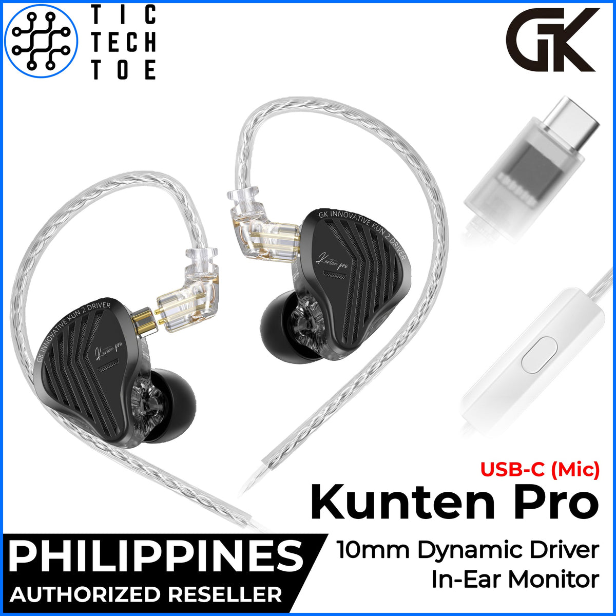 GK Kunten Pro HiFi IEM Dynamic Driver Earphones Wired Detachable Cable Deep Bass 3.5mm/USB-C Mic