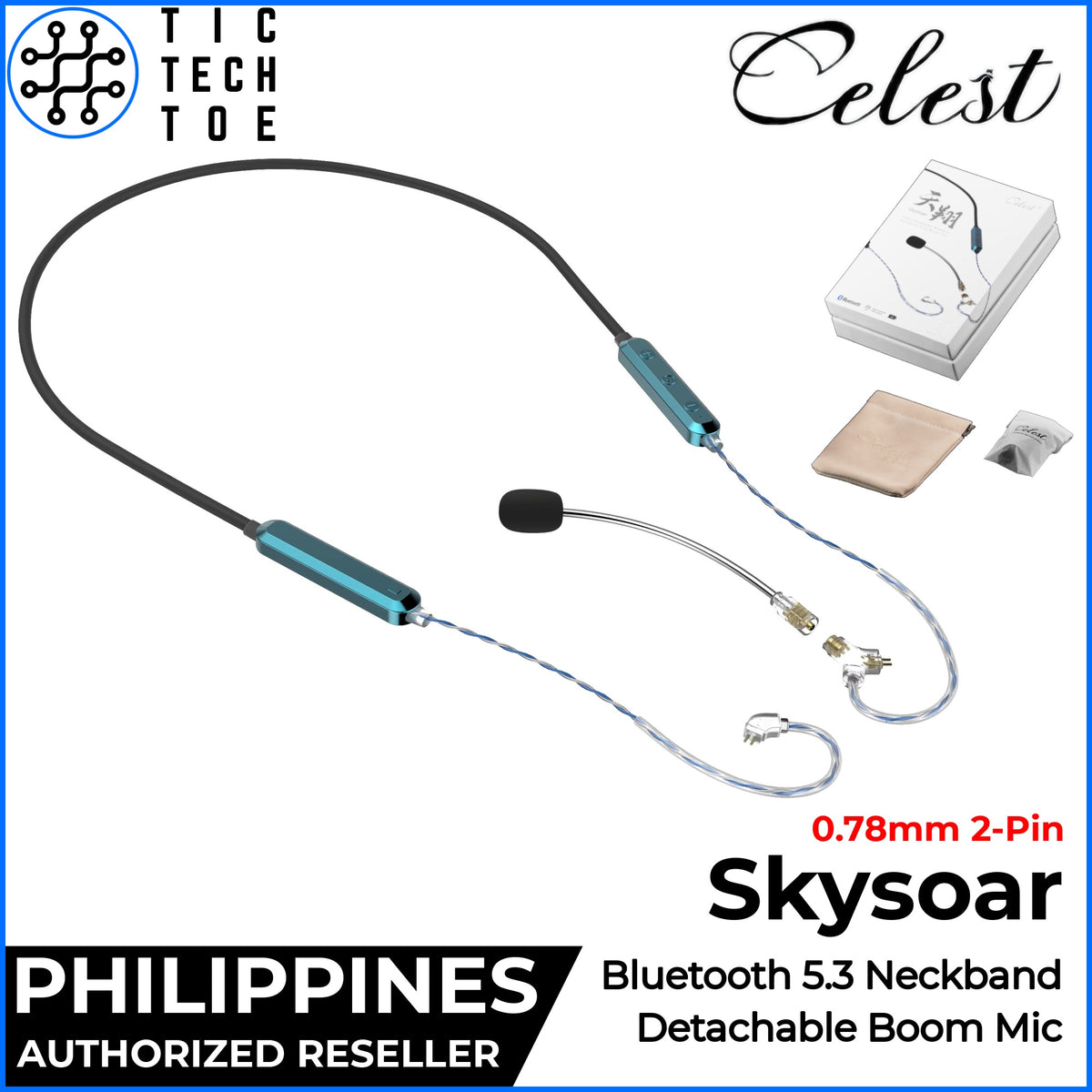 Kinera Celest SkySoar Blue Bluetooth IEM Neckband Wireless Earphone Cable Detachable Boom Mic