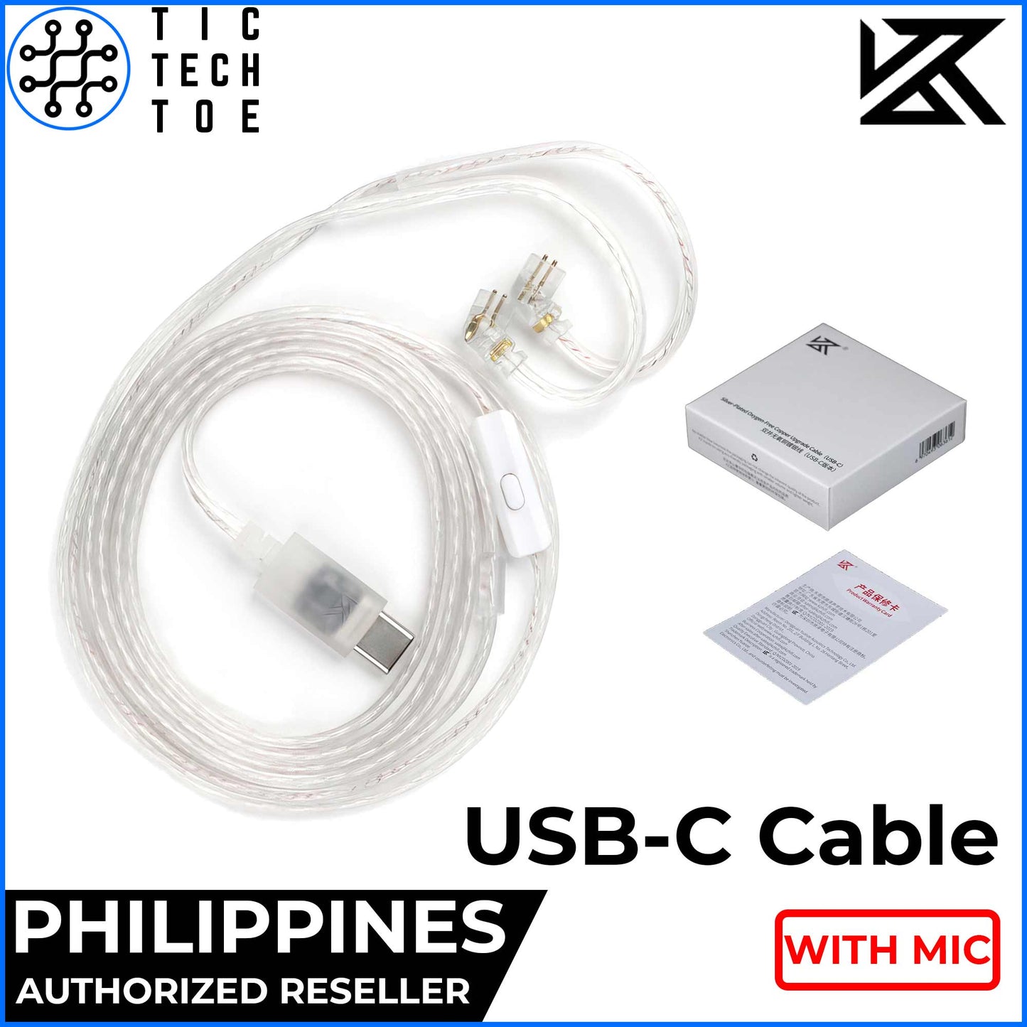KZ USB-C Silver Plated Upgrade Cable Oxygen-Free IEM with Microphone and Control Earphone SPC Wire