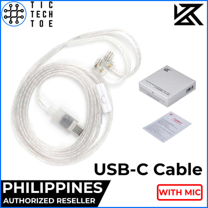 KZ USB-C Silver Plated Upgrade Cable Oxygen-Free IEM with Microphone and Control Earphone SPC Wire