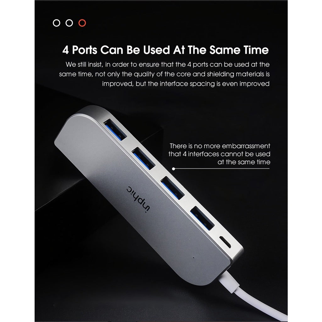 Inphic H6 Pro 4-Port Aluminum High Speed USB 3.0 Hub Extension Splitter