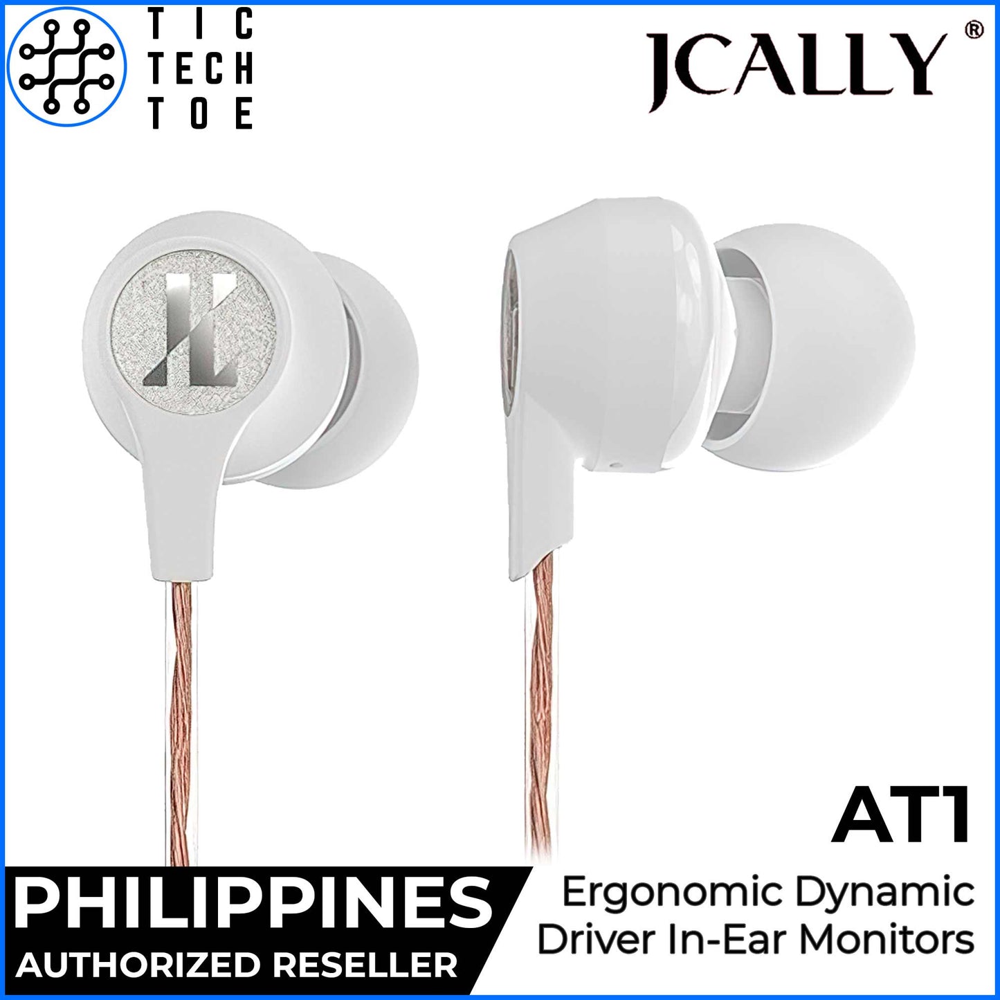 JCALLY AT1 Ergonomic Lightweight IEM Tough Cable Dynamic Driver HiFi Audio In-Ear Monitor Earphones