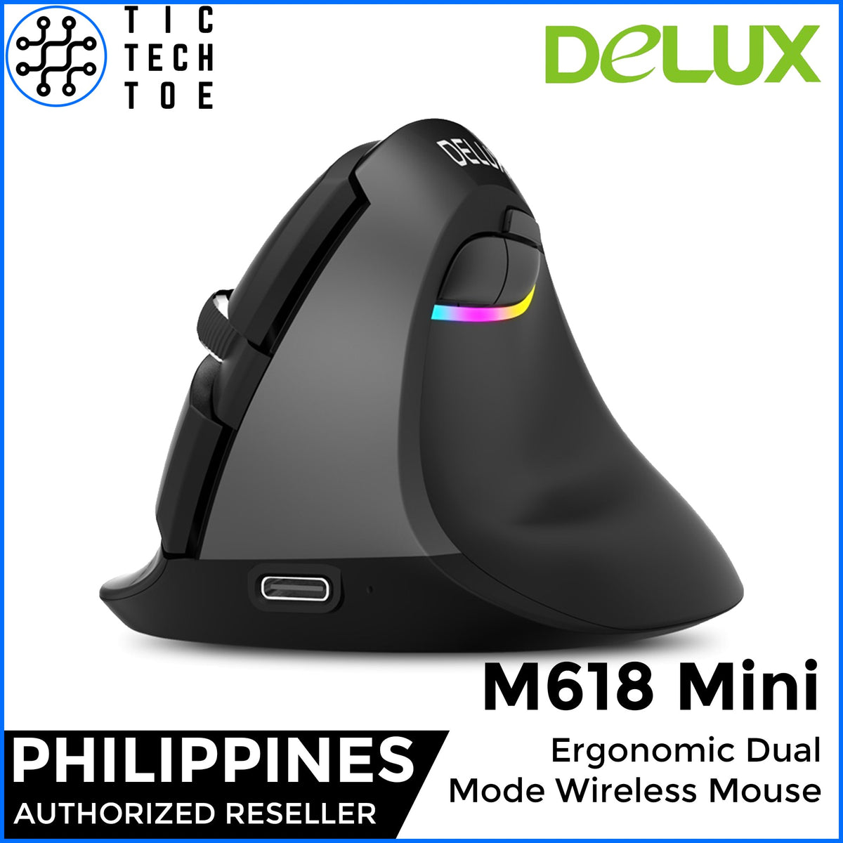 Delux M618 Mini Dual Wireless Mode Ergonomic Vertical Mouse