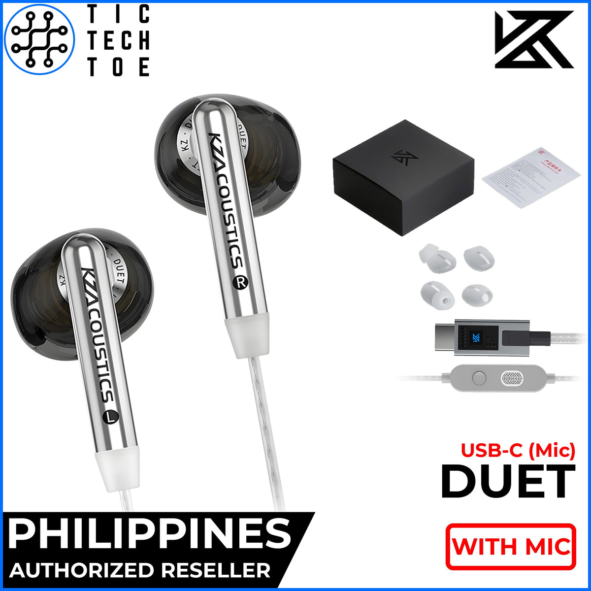 KZ Duet Semi In-Ear Gaming Earbuds Dual Dynamic Driver Earphones Wired Bass Boost 3.5mm/USB-C Mic