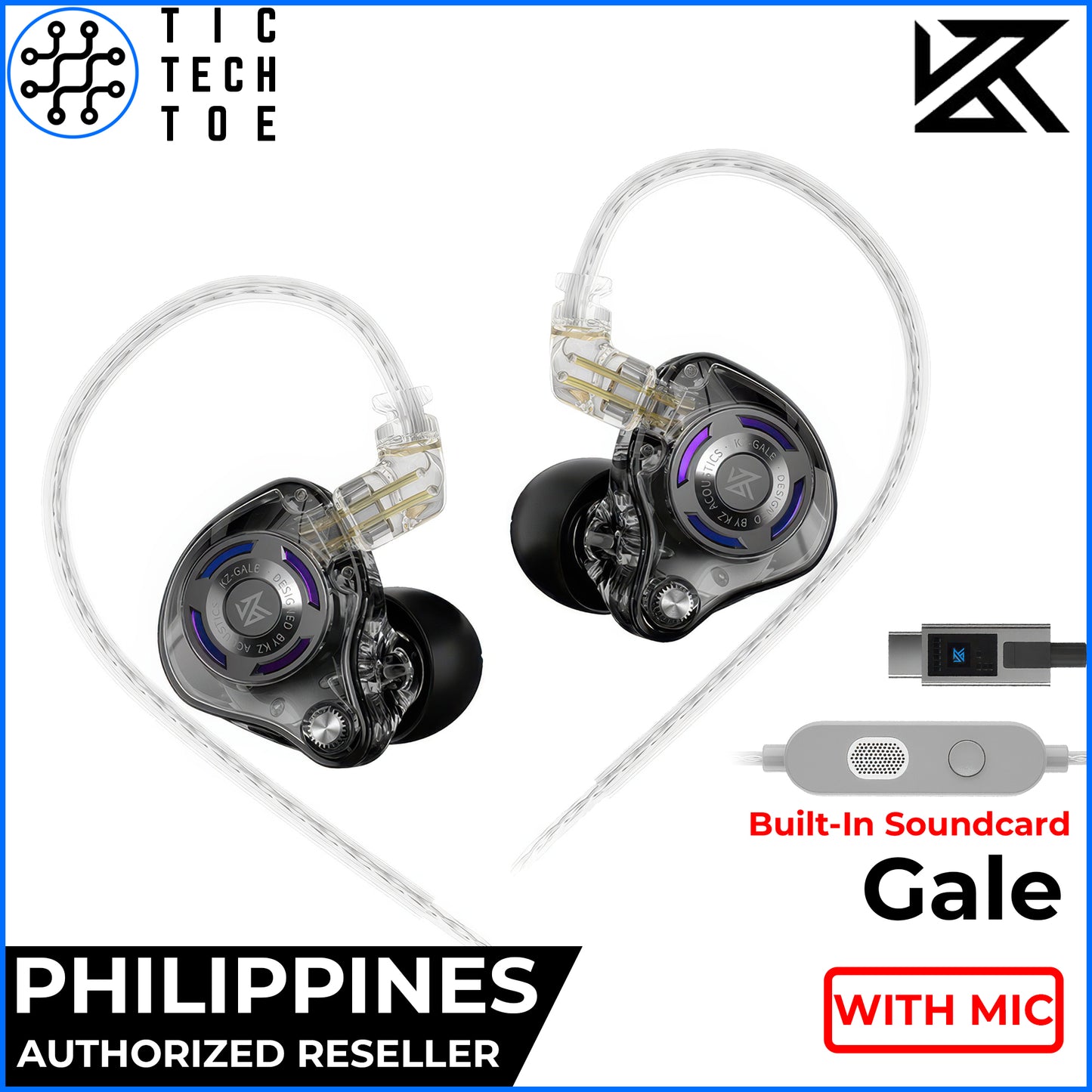 KZ Gale USB-C/3.5mm Gaming Super Linear Dynamic Driver Earphones Detachable Wired Cable IEM with Mic