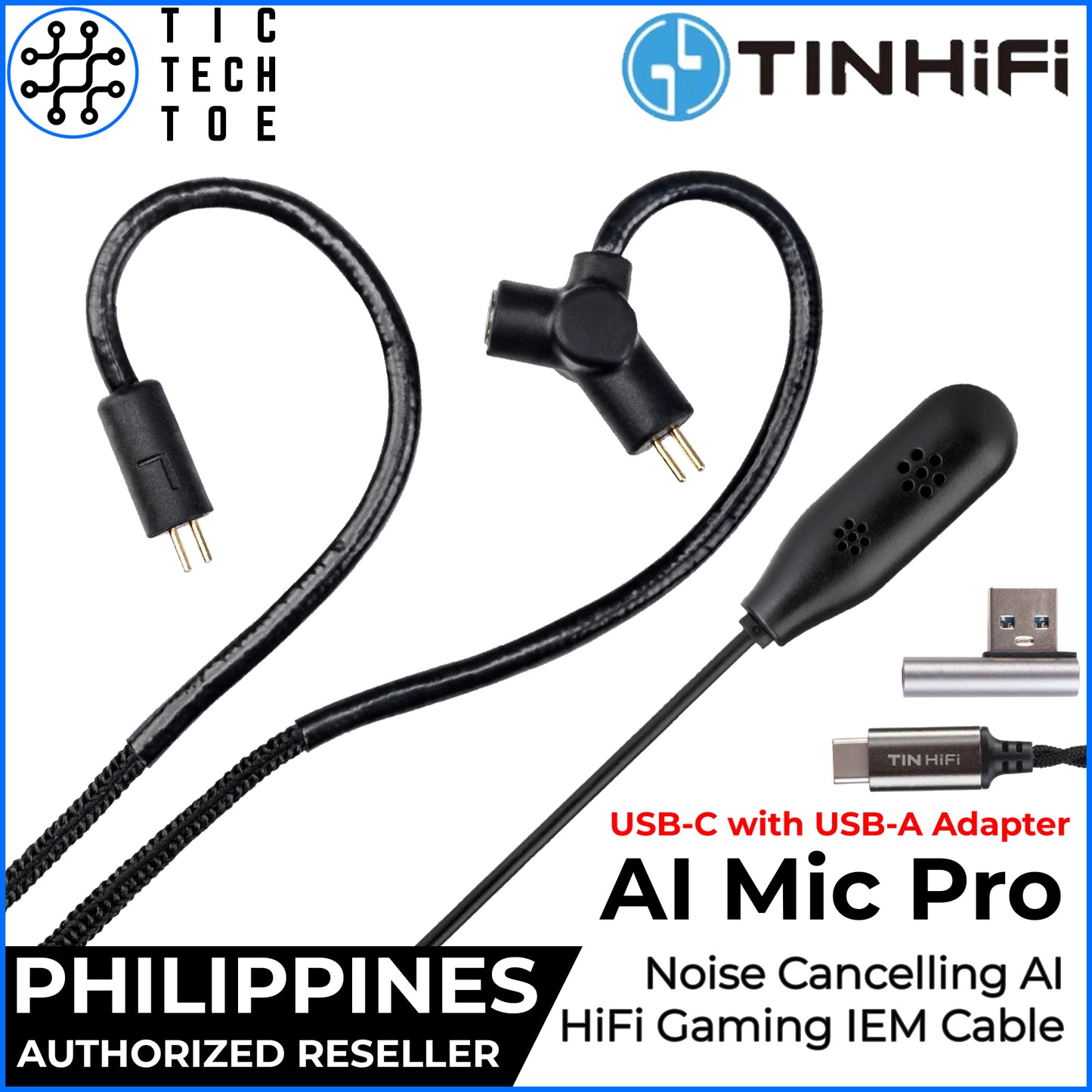 TINHIFI AI Mic Pro Detachable Mic Noise Reduction Gaming USB-C Cable IEM Earphone Wire Replacement