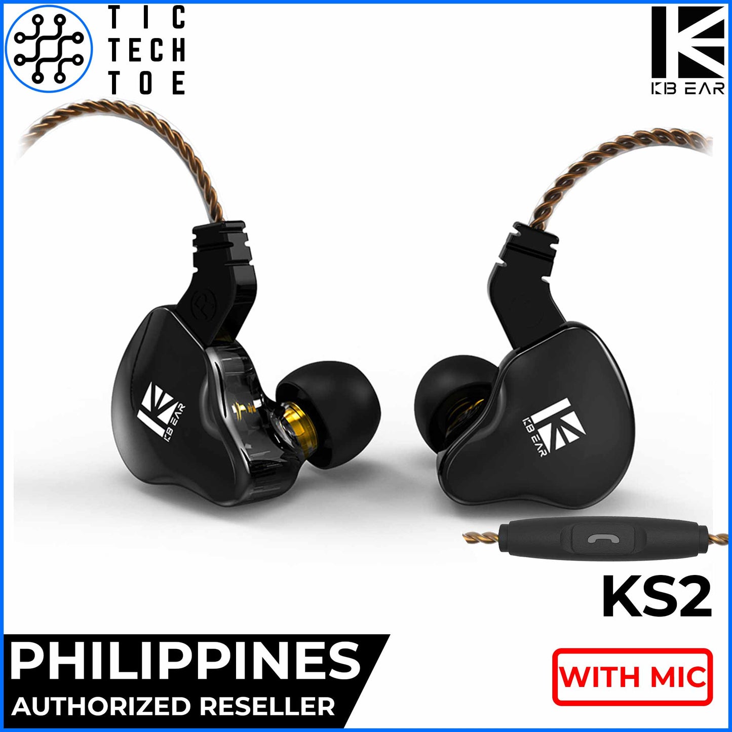 KBEAR KB EAR KS2 Hybrid BA+DD Dual Driver IEM Earphones with Mic