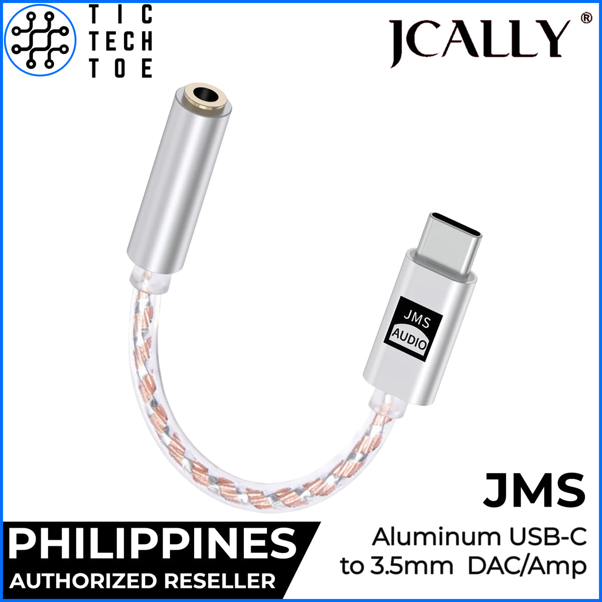 JCALLY JMS USB C to 3.5mm Aluminum Audio DAC/Amp Adapter Cable 24-Bit/48KHz Mic Support High Power