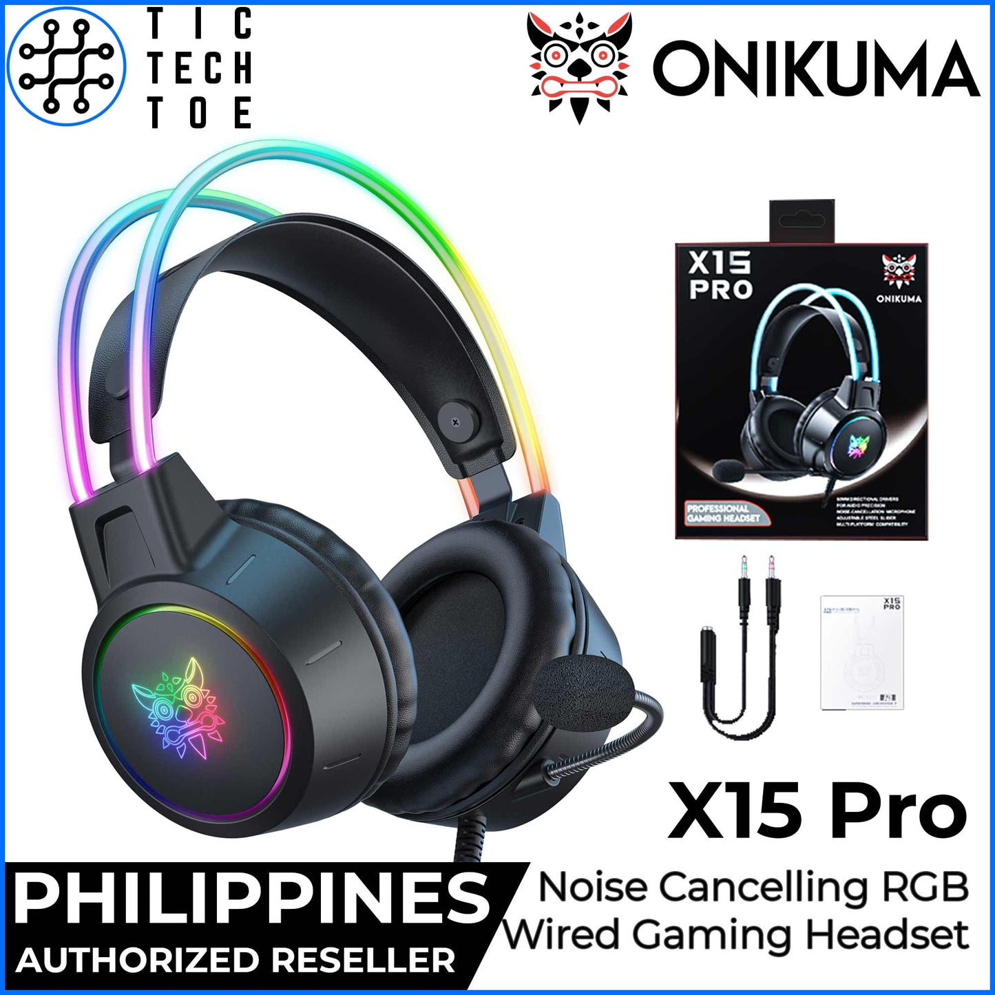 Onikuma X15 Pro Noise Cancelling RGB Lighting Wired Gaming Headset PS5 PC Mobile Switch Headphones