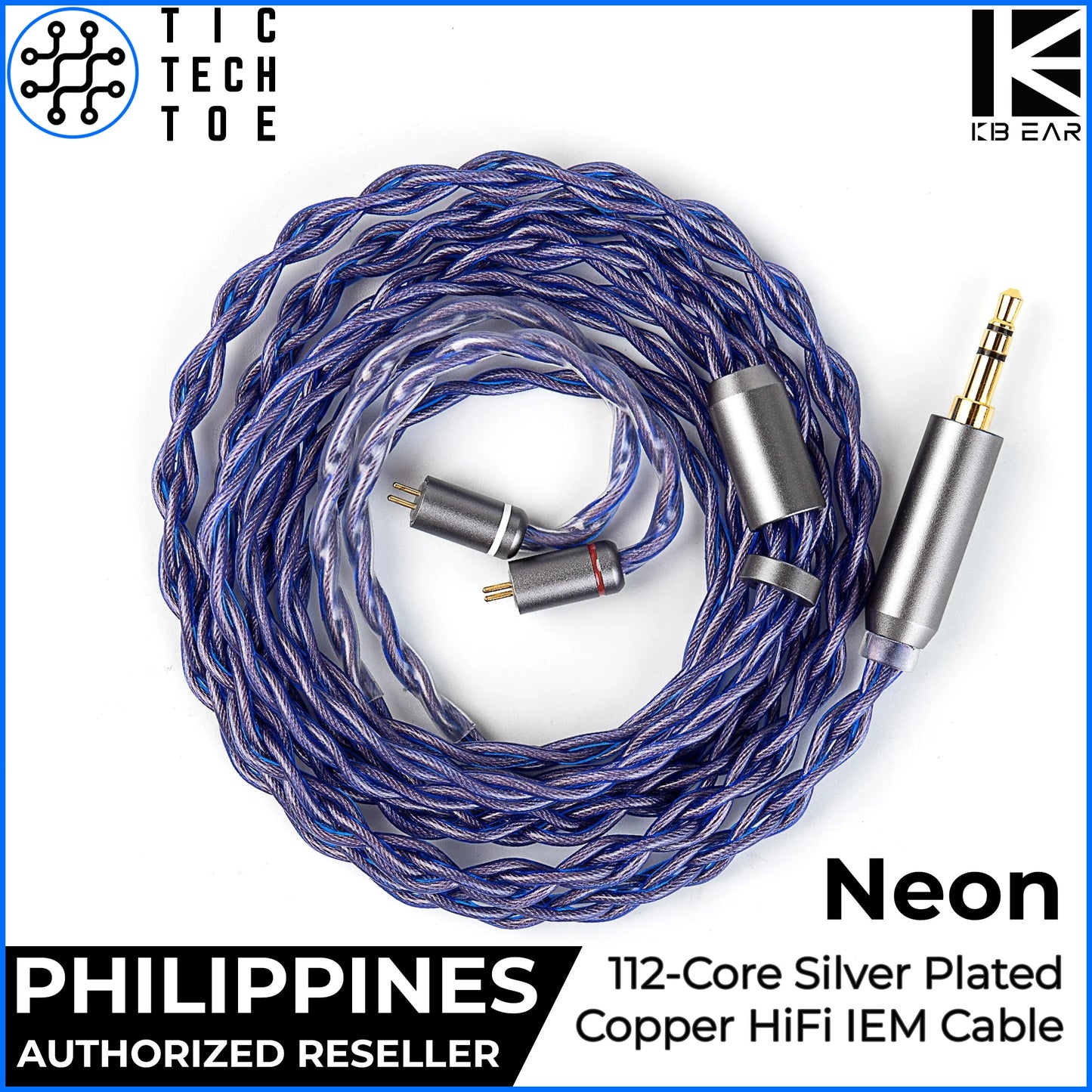 KBEAR Neon Purple IEM Upgrade Cable 2-Pin/QDC 3.5mm Earphone Replacement Violet Braided Wire