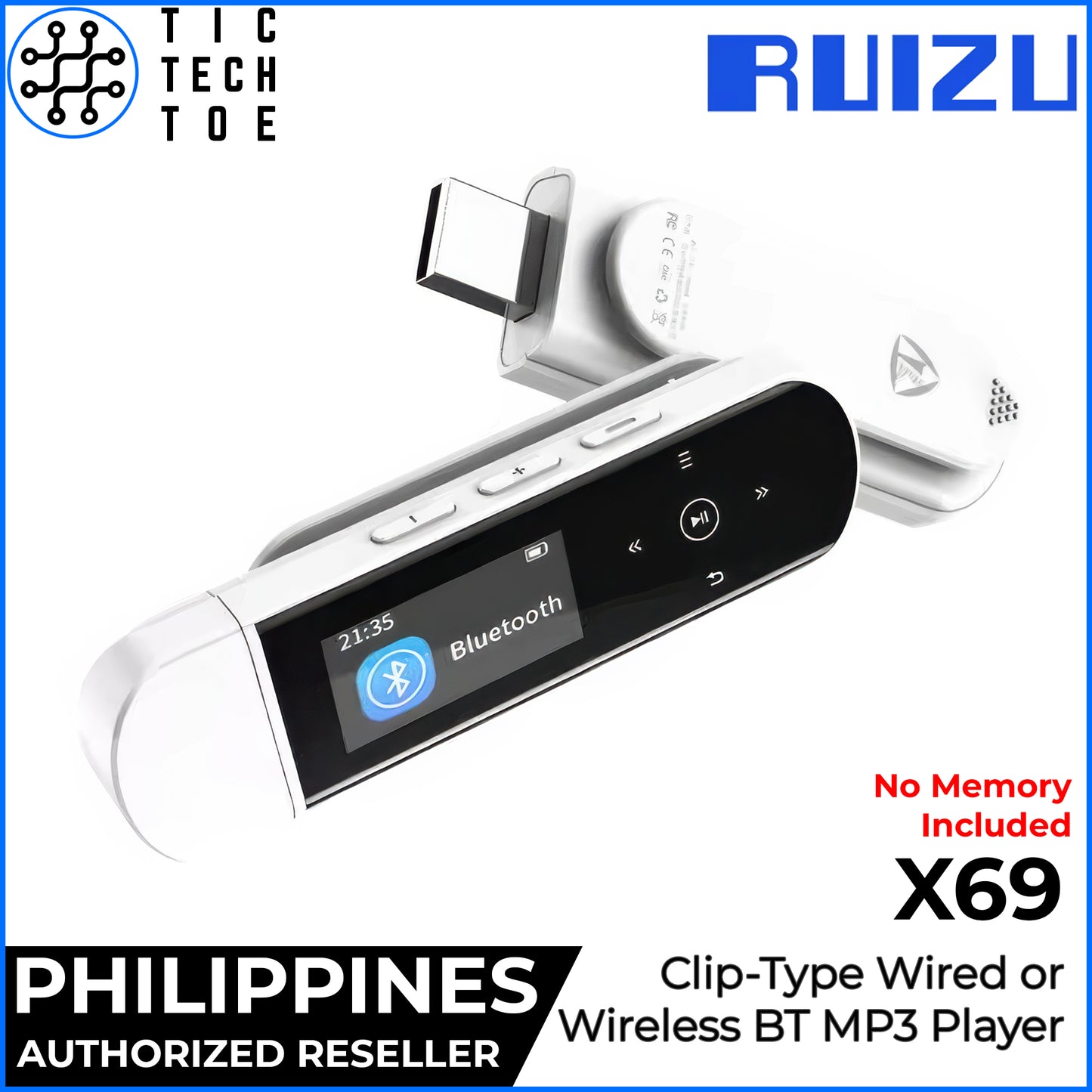 RUIZU X69 Clip-On Sports MP3 Player Bluetooth 5.0 / Wired 3.5mm USB-A Portable Hifi Lossless DAP