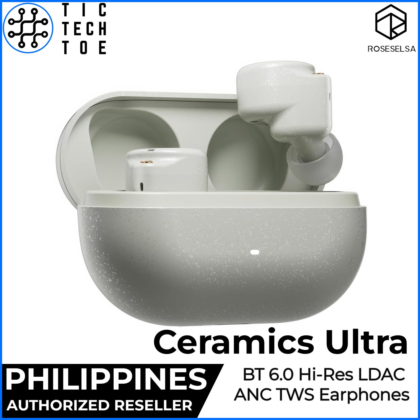 Roseselsa Ceramics Ultra AI ANC Hi-Res TWS Earbuds Bluetooth 6.0 LDAC HiFi True Wireless Earphones