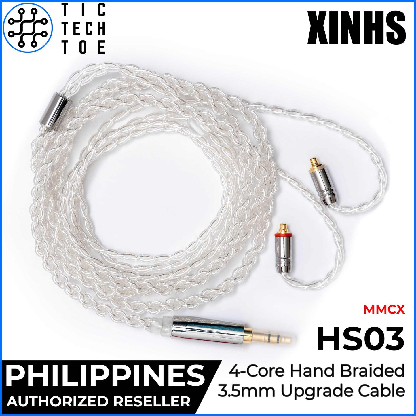 XINHS x TTTPH HS03 White 4-Core Silver Plated Hand Braided Earphone IEM Upgrade Replacement Cable